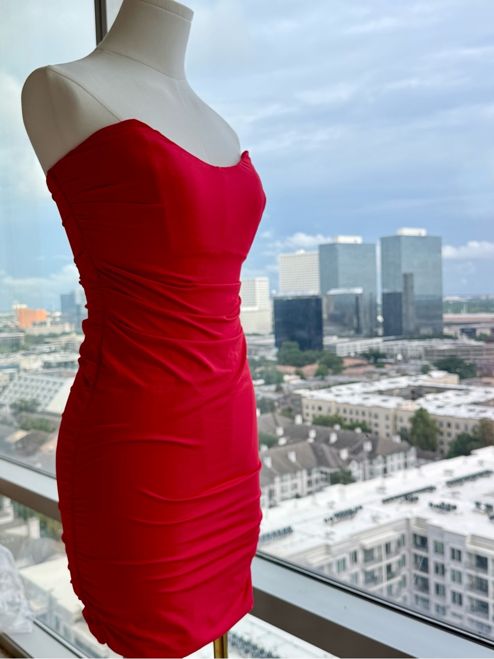 Oh Polly Red Ruched Strapless Bodycon Mini Dress Size 4